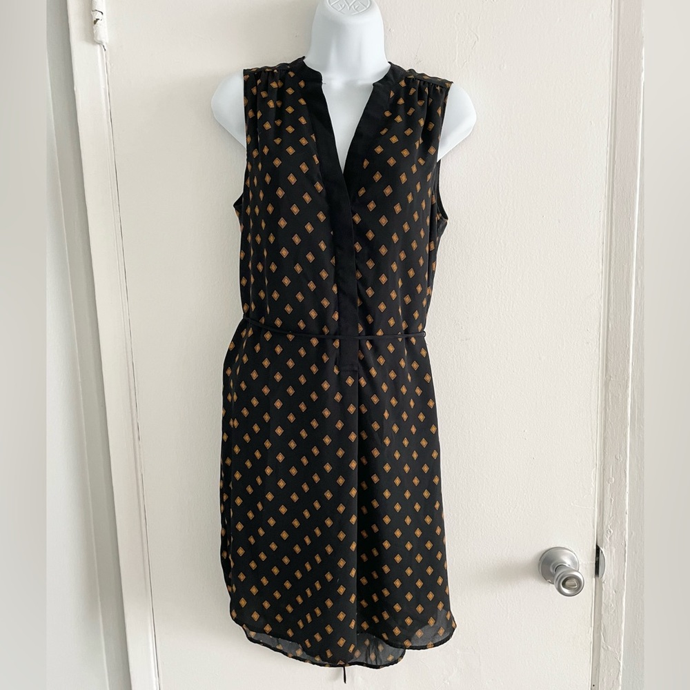H&M Black Gold Sleeveless Geometric Print Sheath Dress Size 8